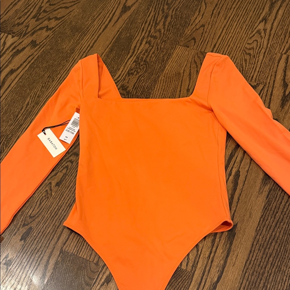 Aritzia Orange Square Neck Long Sleeve Bodysuit
